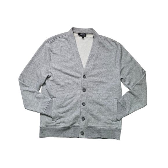 Express Cardigan Sweater Men M Gray Cotton Blend Button-Up - Picture 1 of 6